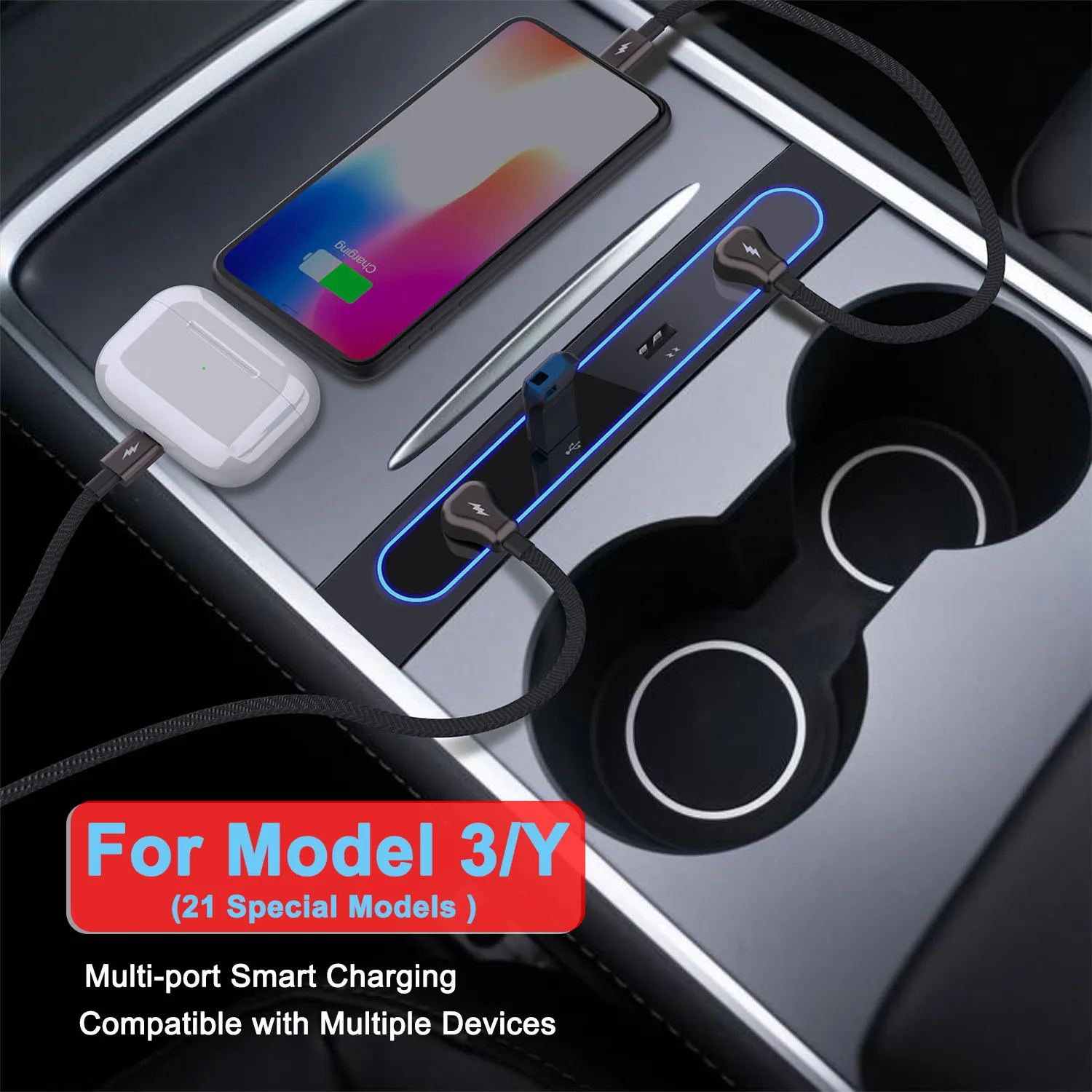 usb shunt hub for tesla model 3 model y 2021 27w quick charger smart docking station usb shunt hub car accessories free global shipping
