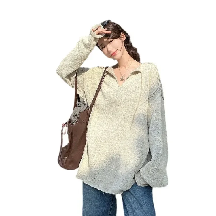 Вязаный топ с v-образным вырезом женский осенний новый двусторонний свитер в