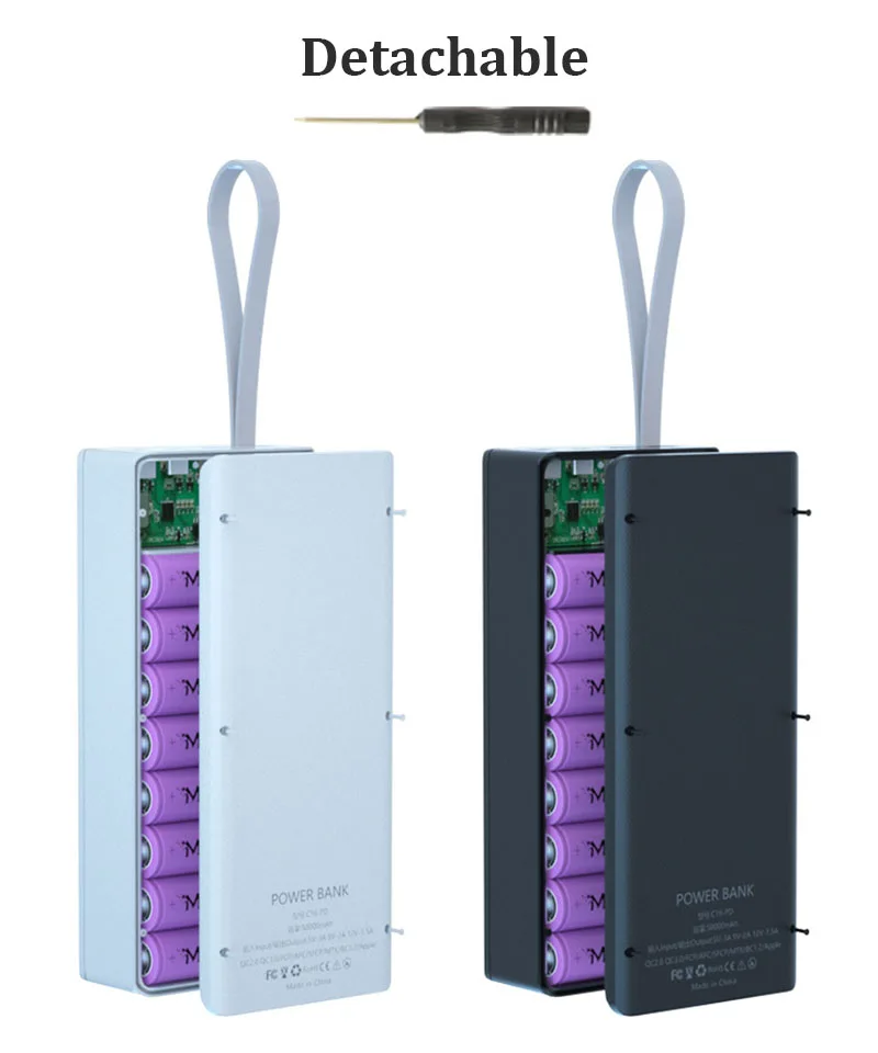 Tanie Odpinany 16*18650 Power Bank DIY Obudowa Power Banku Wsparcie Szybkie I Bezprzewodowy ładowania Obudowa Z Power Bankiem Bez Baterii