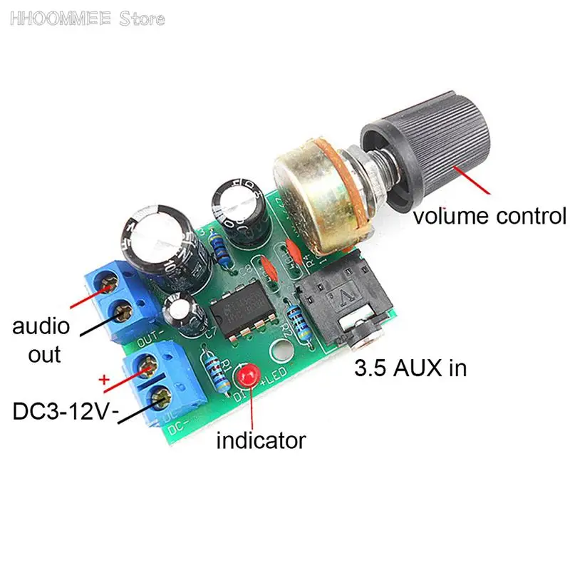 

1pc LM386 10W Audio Amplifier Board Mono 3.5mm DC 3-12V Volume Control