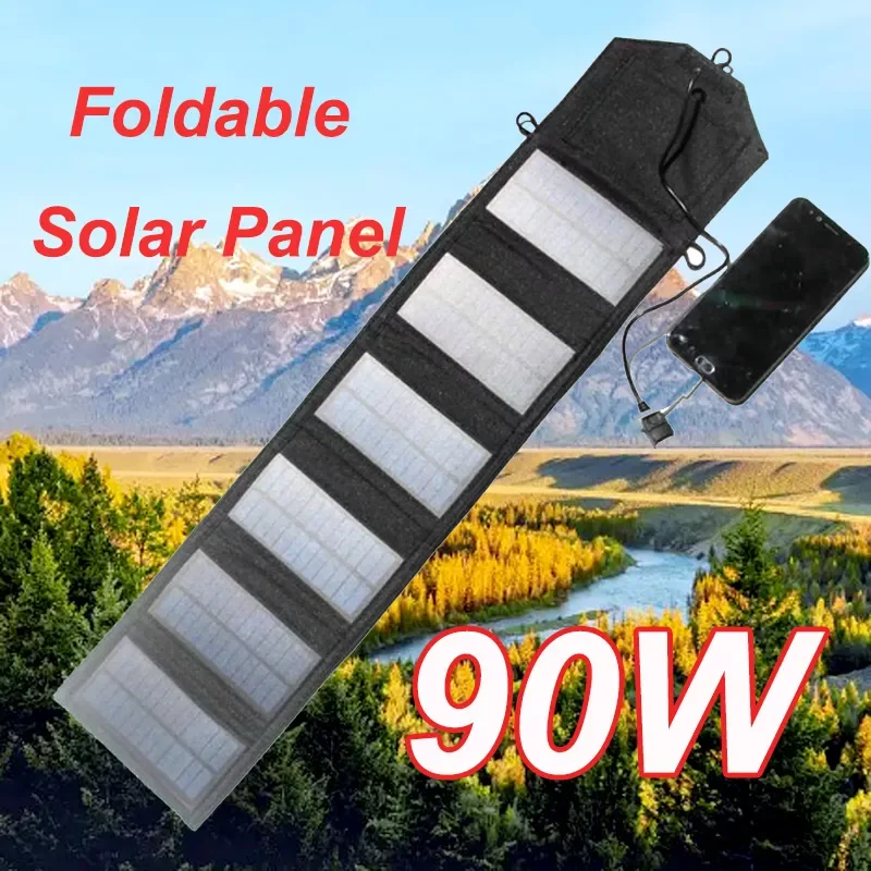 

2023New 90W Foldable Solar Panel USB 5V Solar Charger Portable Panel Solar Solar Cells Outdoor Mobile Power Charger for Camping