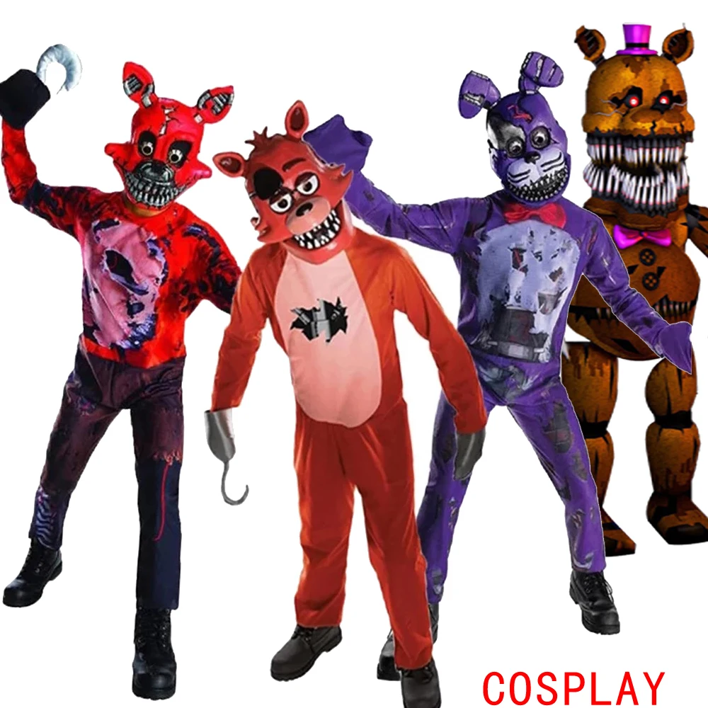 Fall Kids Child Fnaf Freddy Cosplay Costume Superhero Jumpsuit Boys Girls Funny Party Halloween Carnival Suit With Mask Gloves