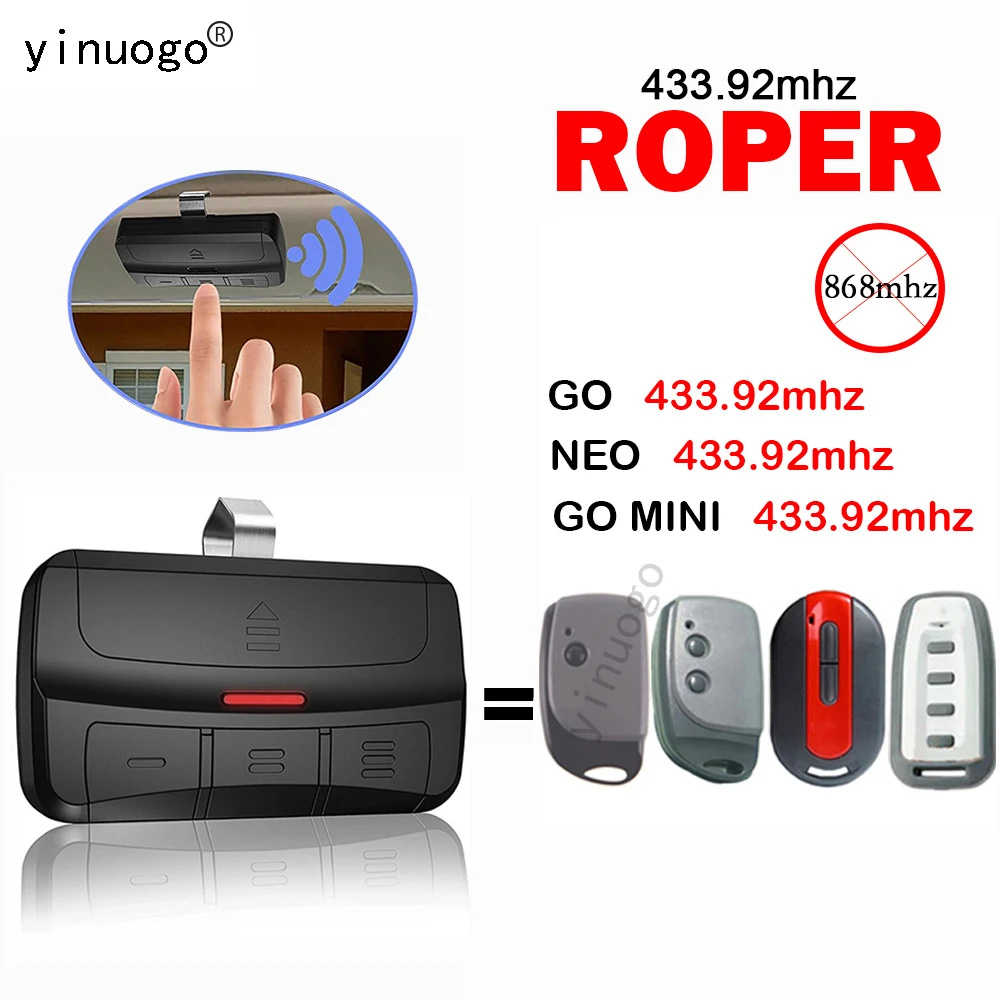 

Clone ROPER GO MINI NEO Garage Door Remote Control 433.92MHz Replacement ROPER NEO Remote Control Garage Door Opener Transmitter