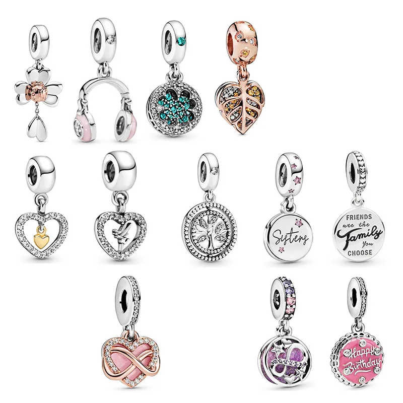 

Новинка счастливый четырехлистный клевер вечные сестры сверкающие фотообои розовый торт на день рождения Подвески 925 оригинальные Бесплатная доставка