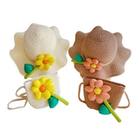 summer baby hat straw flower messenger bag kids outdoor beach big brim panama hat children bucket hat baby cap for girls
