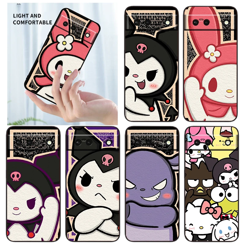 

Silicone Cover Sanrio Kuromi Melody Cartoon Phone Case For Google Pixel 7 6 Pro 6A 5A 5 4 4A XL 5G Black Shell Soft Fundas Capa
