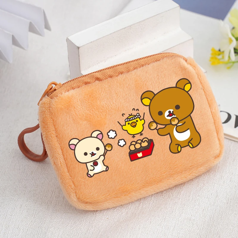 Фото Квадратный кошелек Rilakkuma с принтом аниме и мультфильмов, кошельки для девочек и мальчиков, милые портативные мини-сумки для хранения, кошелек Kawaii, подарки для детей №1