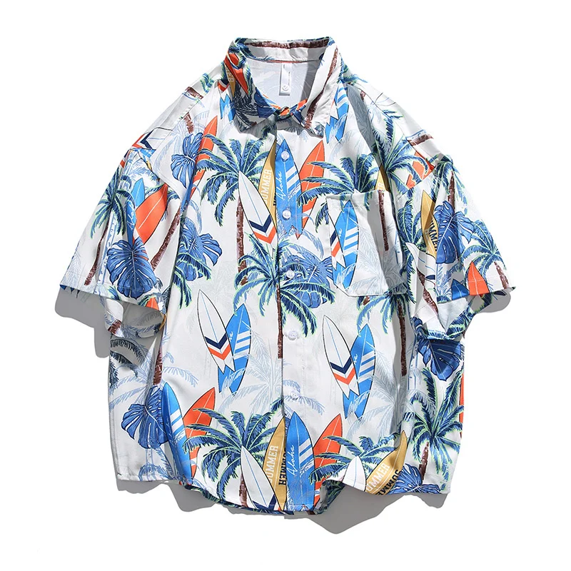2023 Summer Men Hawaiian Shirt Short Sleeve Laple Neck High Quality Floral Print Mens Casual Beach Tops Vacation New