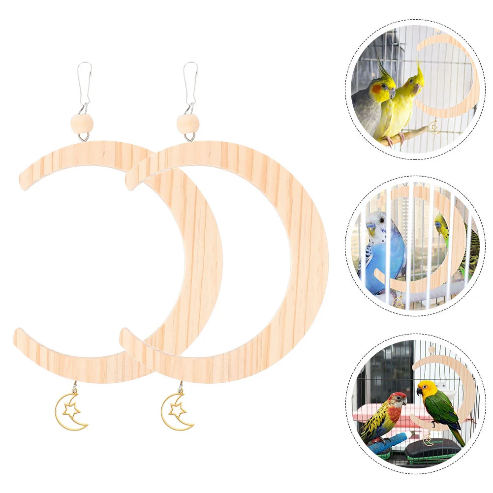 

2 Pcs Bird Swing Toy Accessory Cage Parakeet Bite-resisting Parrot Wooden Suspending Shelf