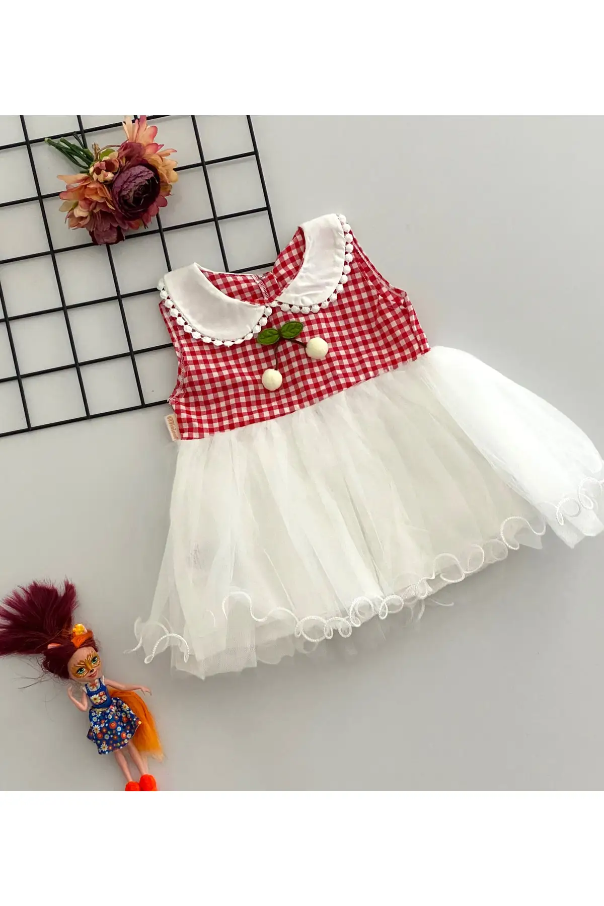 

Веселая юбка Bebabkler из тюля в клетку с вишней, красная одежда