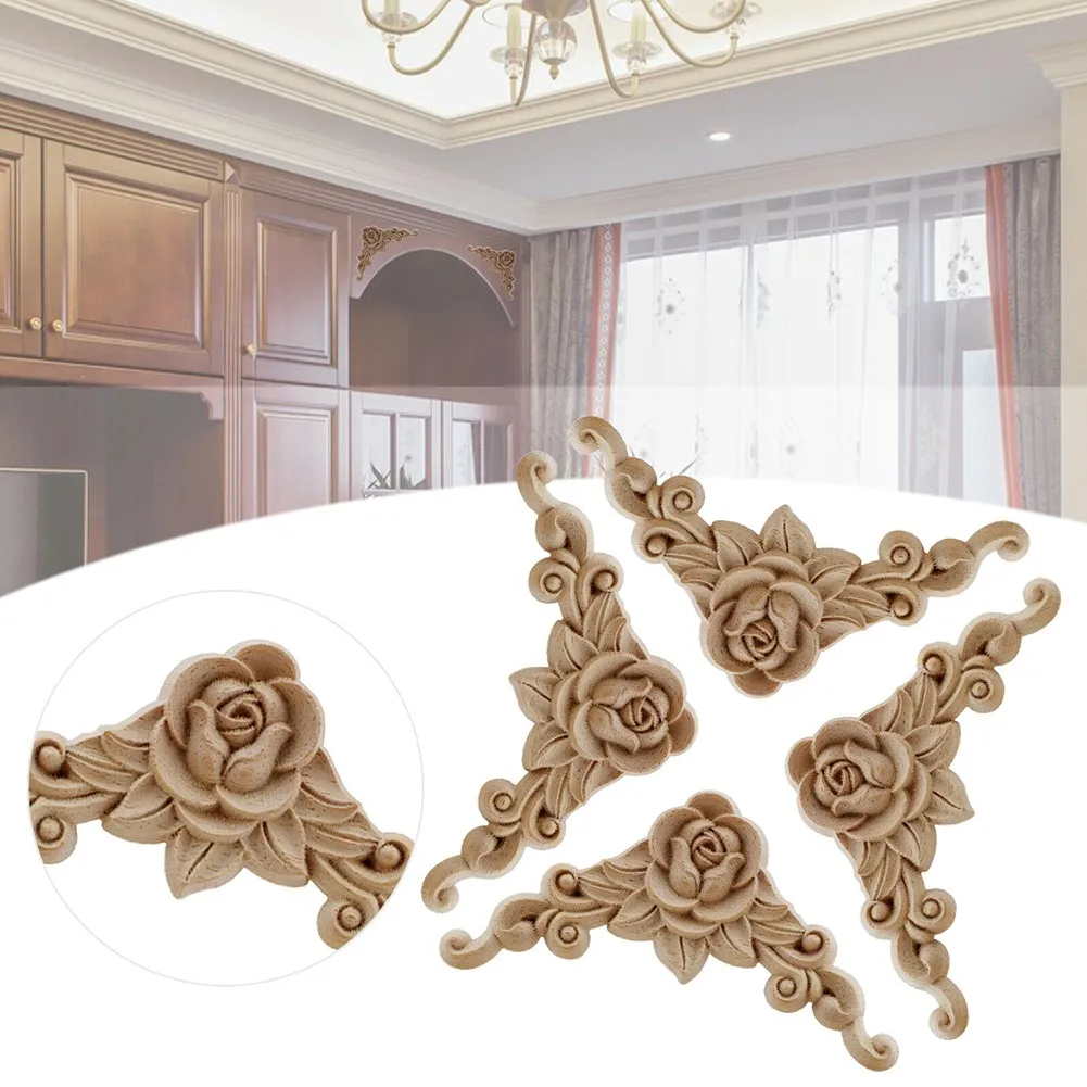 

Onlay Applique Wooden Carved Corner 4 Pcs/set 8*8cm For Door Decor Furniture Mouldings Decal Home Decor Unpainted Useful Hot