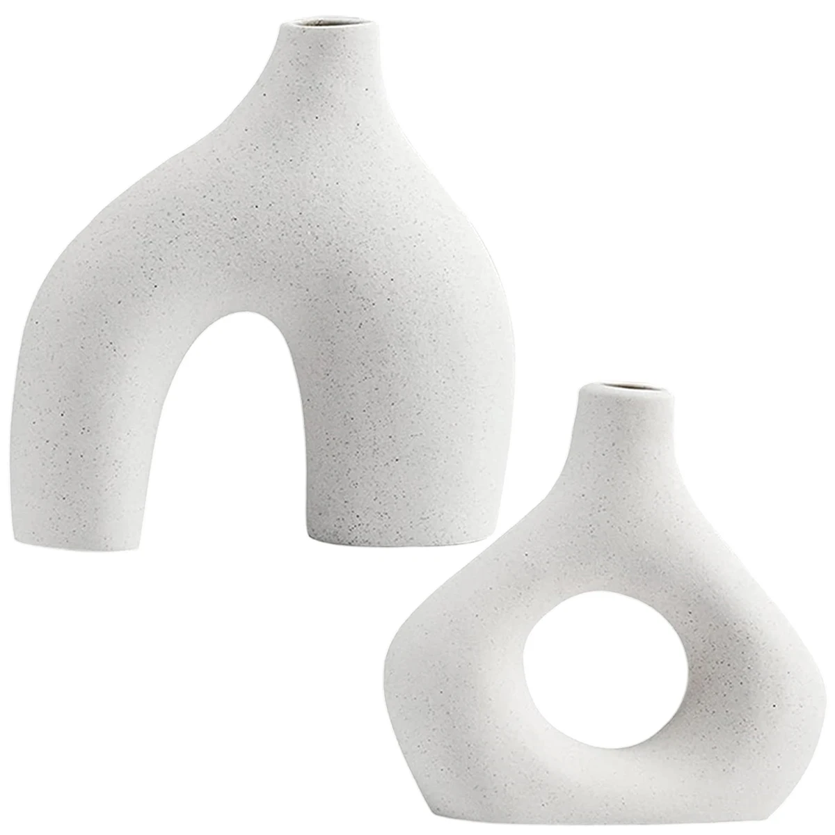 

L 2Pcs Ceramic White Vase Set Irregular Flower Vases Decorative Minimalism Style Flower Vases for Pampas Grass Modern Home