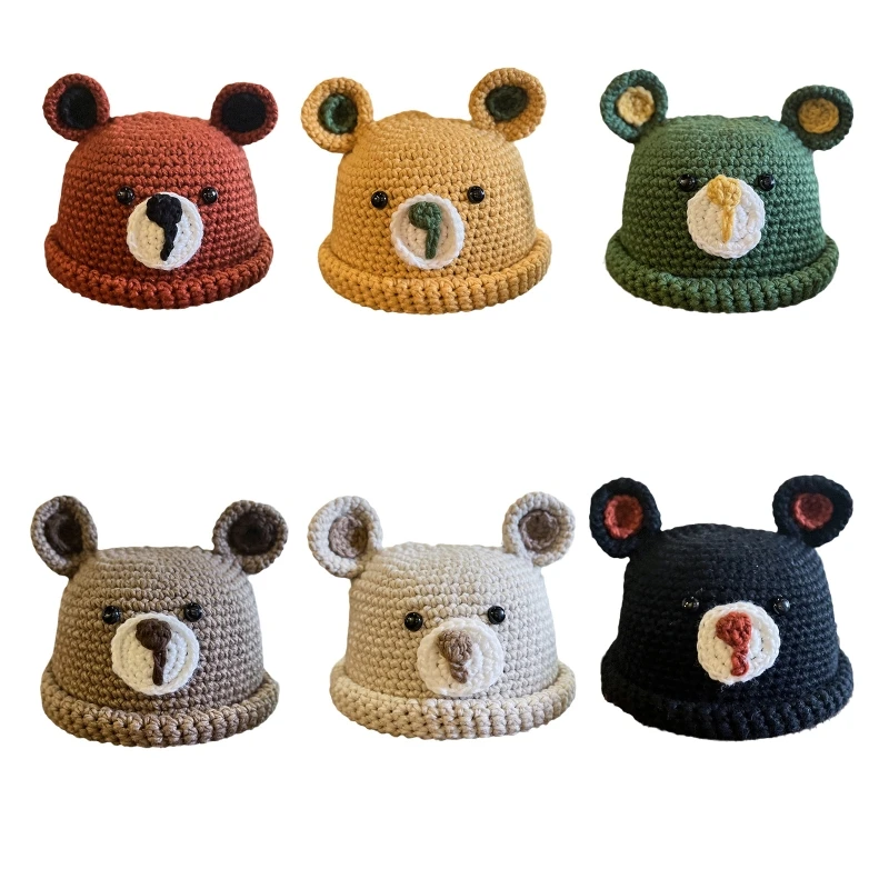

Trendy Crochet Beanie Hat Bear Ears Knitted Hat All-match Wool Hat Casual for dog Walking Family Gathering Birthday