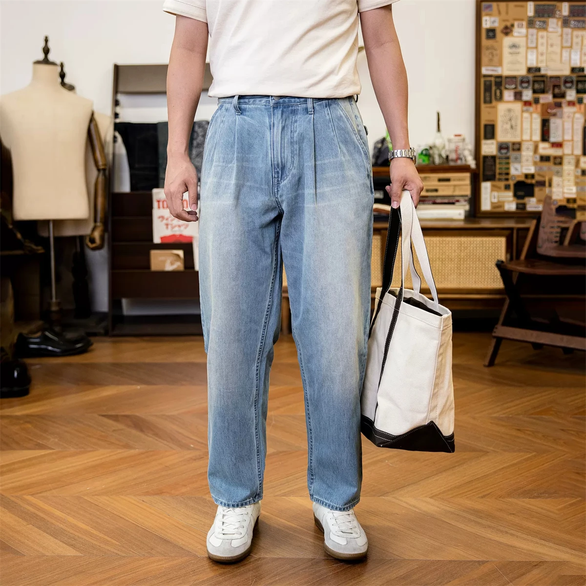 Красные джинсовые брюки Tornado в японском повседневном стиле мужские джинсы