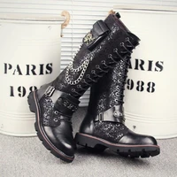 south korean foreign trade tall riding boots men male frosted motorcycle long rock punk leather fashion big head martin boots