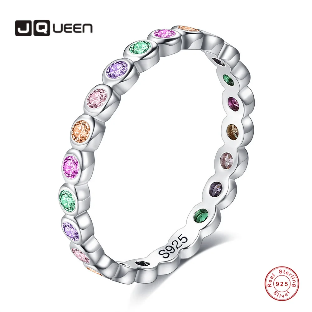 

Кольцо JQUEEN из стерлингового серебра 925 пробы, красочные круглые циркониевые кольца для женщин и девушек
