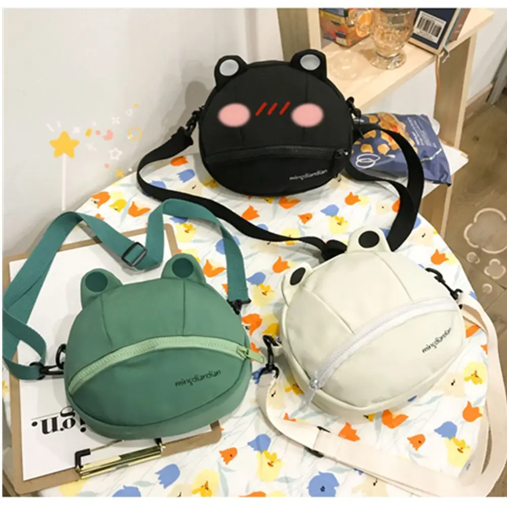 

Women Canvas Bag Personality Cute Frog Small Round Bag 2022 New Korean Crossbody Bag Female Ins Student Shoulder Messenger Bag