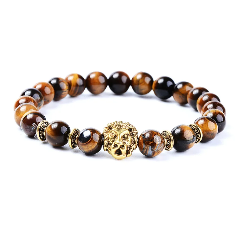 

Lion Metal Charm Accessory bracelets for women Tiger Eye Natural Stone Beads bracelets