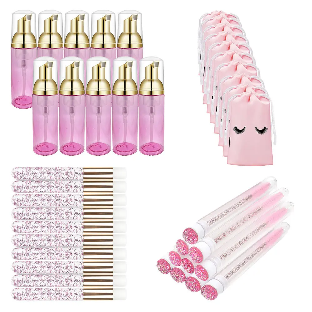 Eyelash Cleaning Tool Set 60ML Transparent Green Plastic Foa
