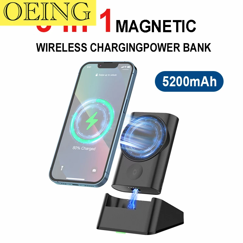 

3in1 MacSafe Powebank Magnetic Wireless Charger Station for Apple Watch iPhone 14 Airpods External Auxiliary Battery Power Bank