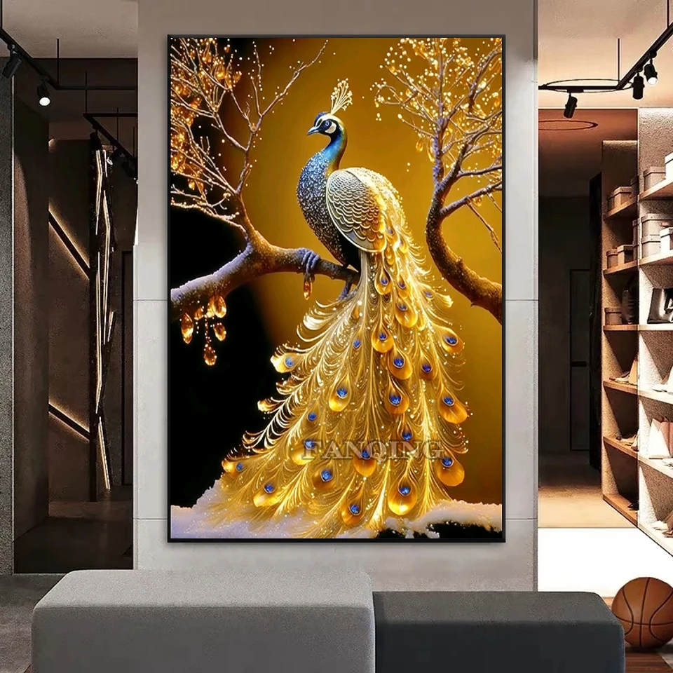 5D Diamond Painting Golden Peacock Cross Stitch Animal Diamond Embroidery Sale Mosaic Rhinestone Pictures Home Decor A134