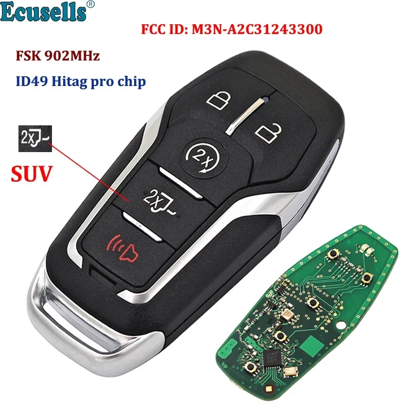 4 + 1/5 кнопок Smart Remote Key FSK 902 МГц 49 чипов для Ford SUV F150 F250 F350 F450 Super Duty Edge Mustang Fusion M3N-A2C