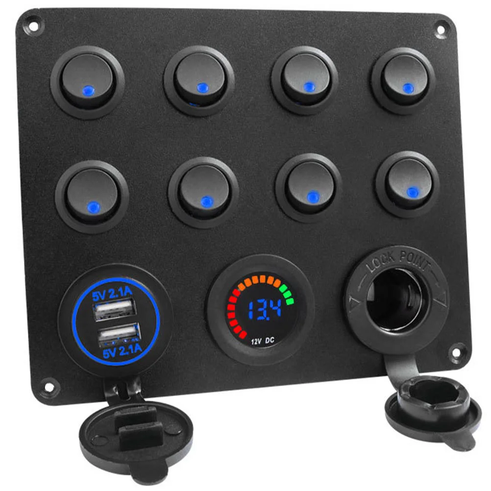 

8 Bit Switch Combination Control Panel 8-button Car Lighter Socket Voltmeter