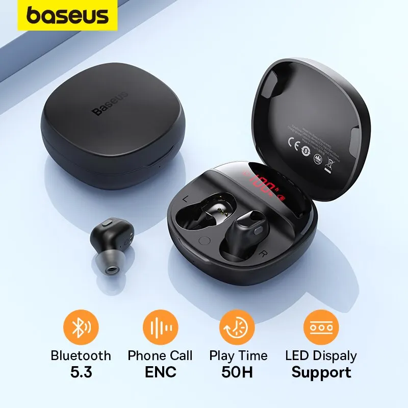 Baseus WM01 plus настоящие беспроводные наушники Bluetooth 5,3 светодиодный цифровой дисплей 50h Playtime TWS наушники стерео мини спортивные гарнитуры