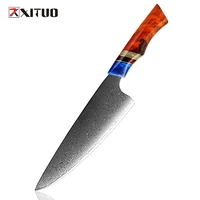 xituo new style damascus stainless steel butcher knife cutting meat vegatable kitchen utility tools resin and sandalwood handle