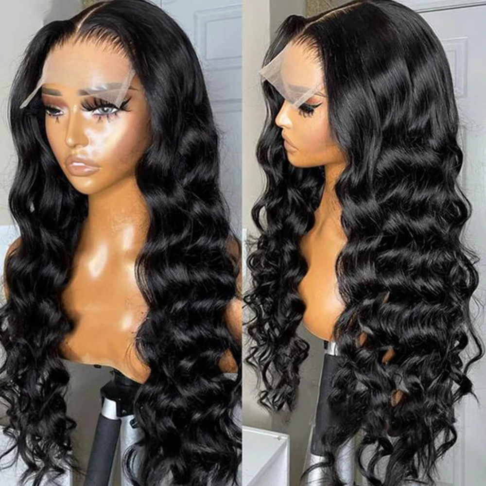 

Middle Part Soft 180%Density Preplucked 26“Long Natural Black Deep Wave Curly Glueless Lace Front Wig For Women BabyHair Daily