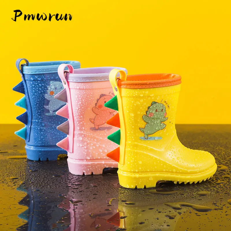 Kids 3D Cartoon Dinosaur Rubber Rain Boots Student Outdoor Soft Flat Sole Waterproof Lightweight Water Shoes for Boys Girls 2023