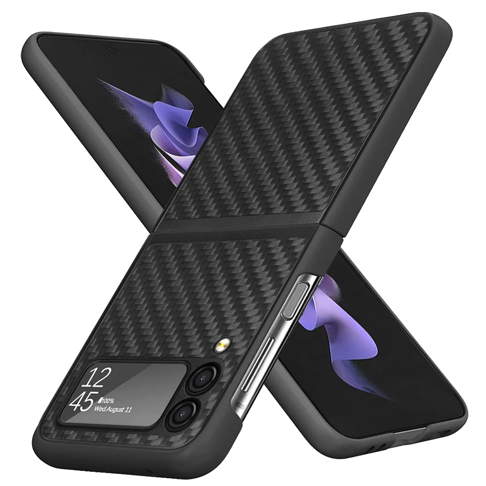 

Real Genuine Carbon Fiber Matte Shockproof Cover for Samsung Galaxy Z Flip 3 5G Non-Slip Anti-slip Hard PC Bumper Armor Case