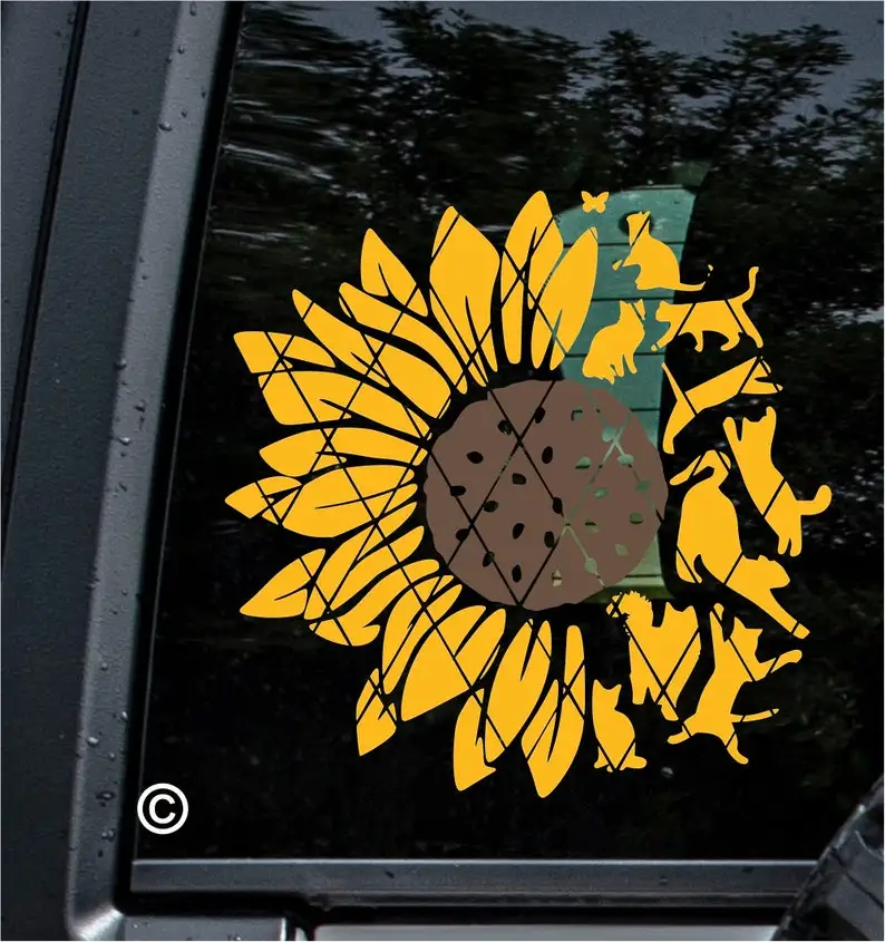 

CATS and Sunflower Decal~Sunflower Style #3 Monogram Decal~Car Window Decal~Car Window Decal~(#SS078)