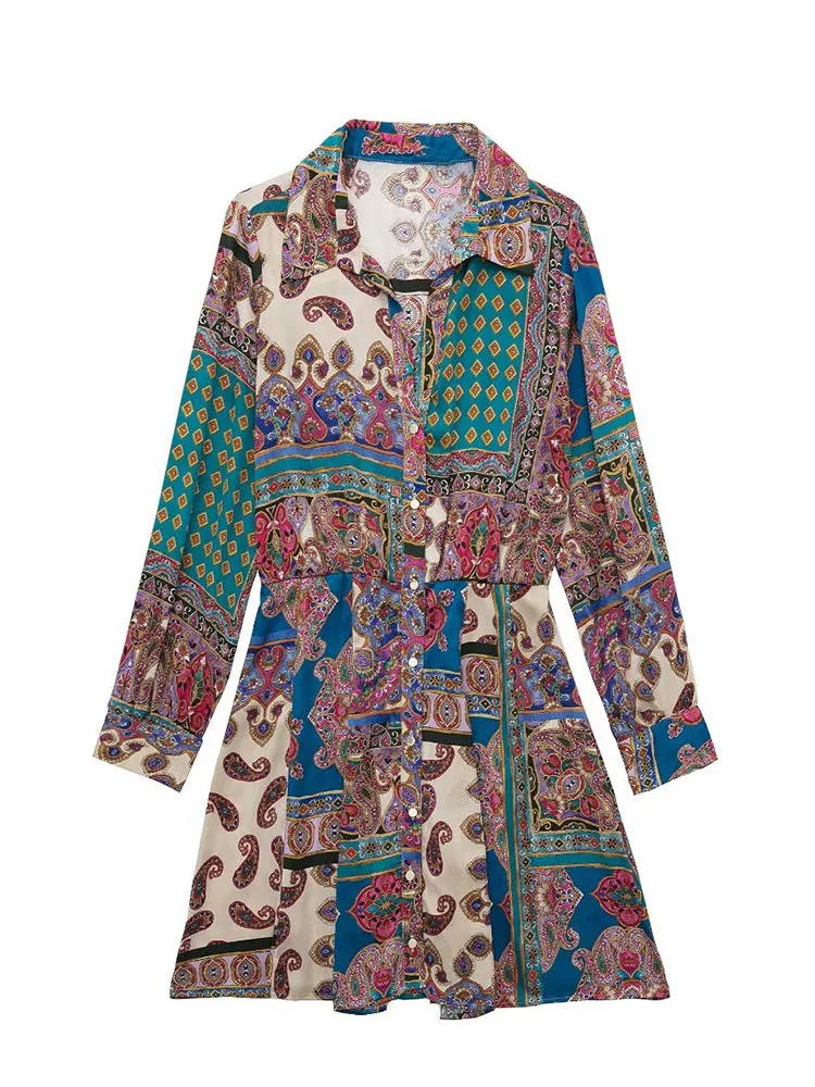 

Women 2022 Autumn New Chic Fashion lapel short Dress Vintage Long Sleeve Buttons Female Dresses Vestidos Mujer