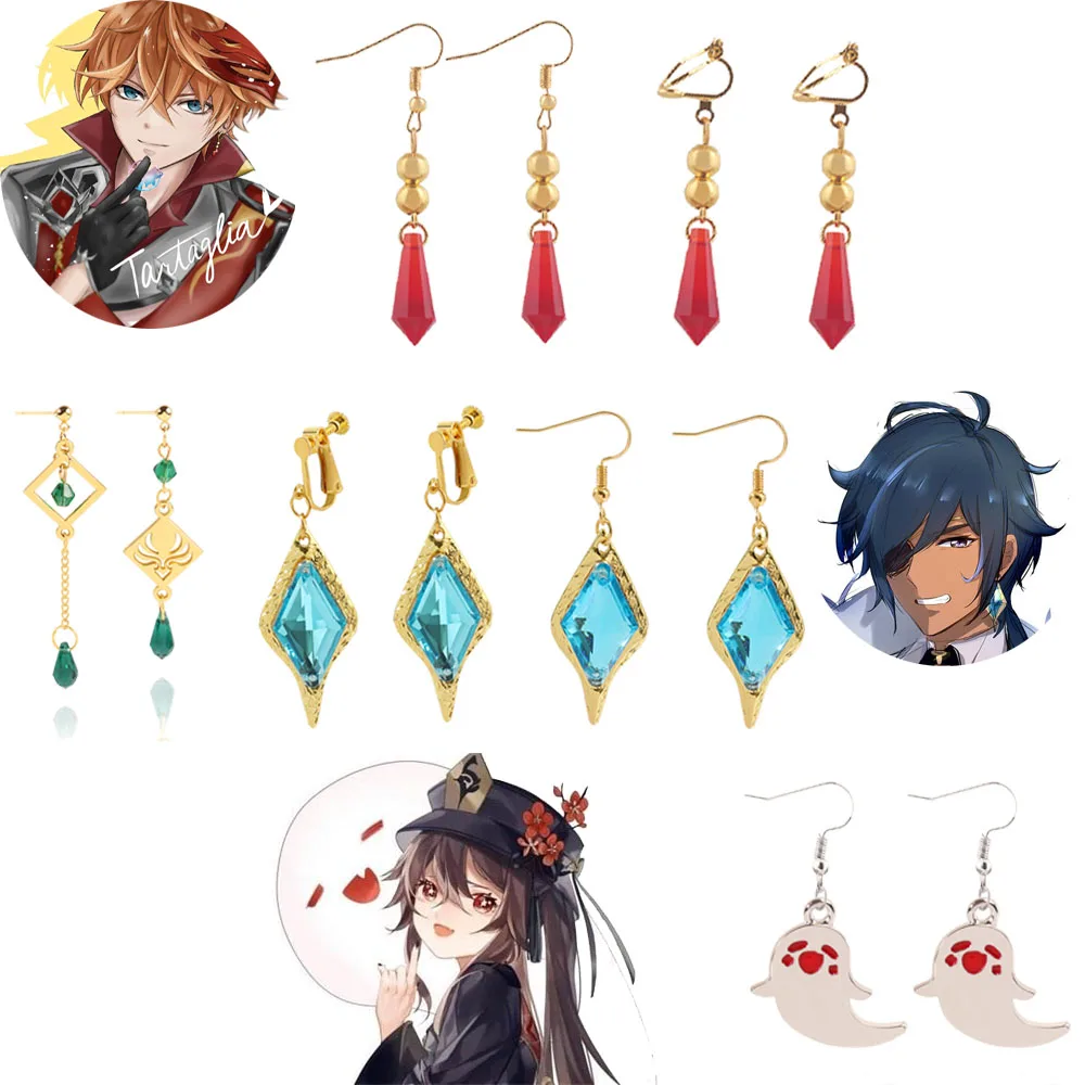 

Genshin Impact Anime Cosplay Earrings Cartoon Figure Tartaglia Venti Kaeya Long Drop Earring Fashion Jewelry Accessories Gift