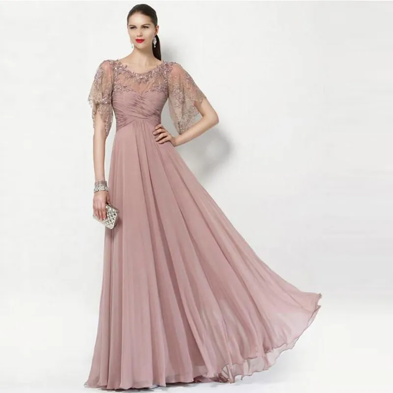 

Dusty Rose Mother Of The Bride Dresses Jewel Neckline Plus Size Lace Chiffon Applique Customize Wedding Party Gowns For Woman