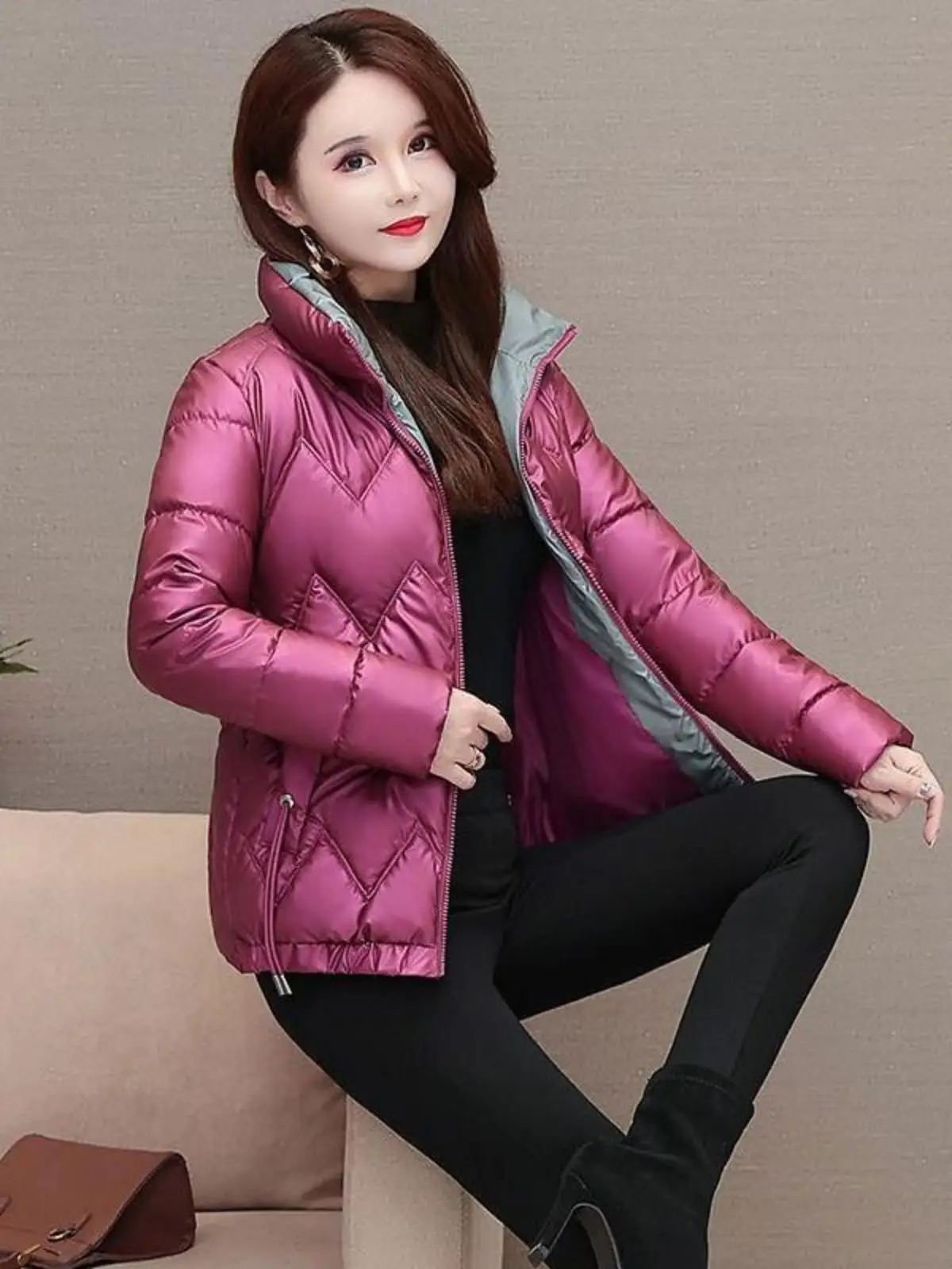 Winter Bright Surface Cotton-Padded Coat Women Short New Fashion Stand Collar Cotton-padded jacket Korean Sle Loose Thick C...