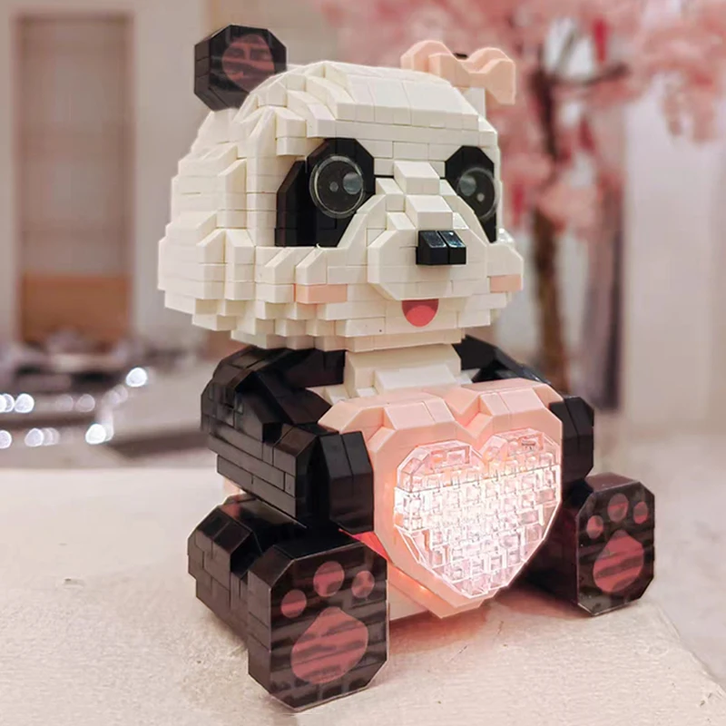 

1004 Animal Kawaii Panda Micro Building Blocks Girl Heart Bag Bow Pet Doll LED Light DIY Mini Diamond Bricks Toys for Children's