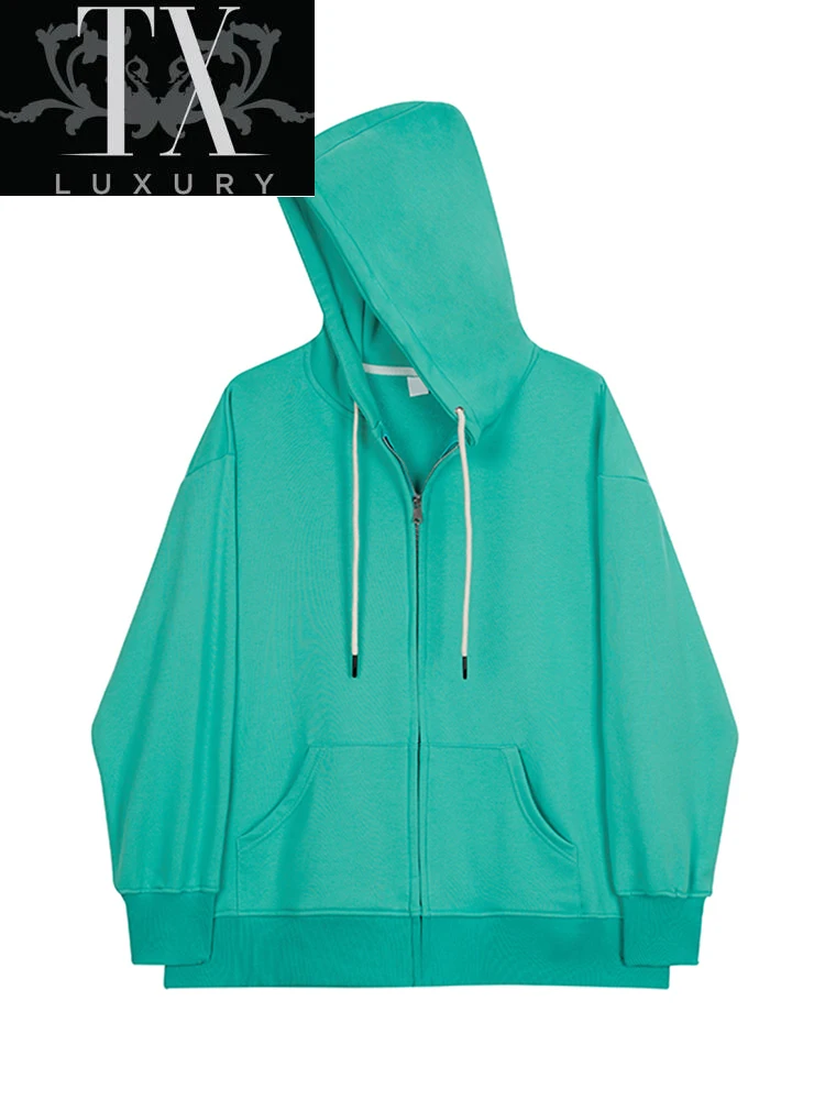 

Women Hoodies Solid Color Zip Up Pocket Oversized Harajuku Korean Sweatshirts Female Long Sleeve Hooded Streetwear Casual Top