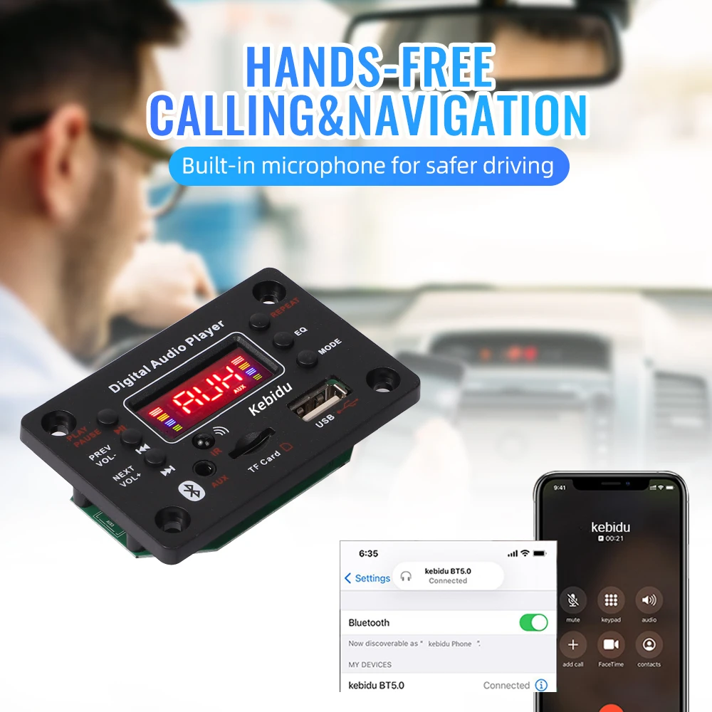 80 Вт усилитель Bluetooth 5 0 MP3 декодер плата DC 12 В 2*40 Handsfree плеер Автомобильный FM радио TF