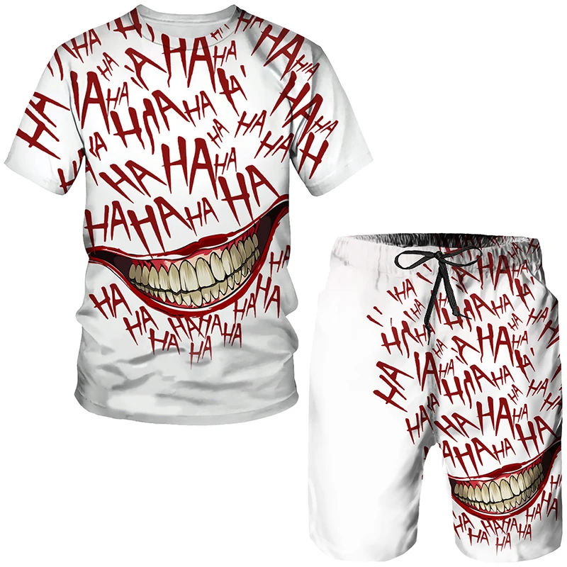 

Personality Clown 3D Print Men Women Tees/Shorts/Suits Horror Movie Characters T-Shirts Set Halloween Hip Hop Streetwear Clothes