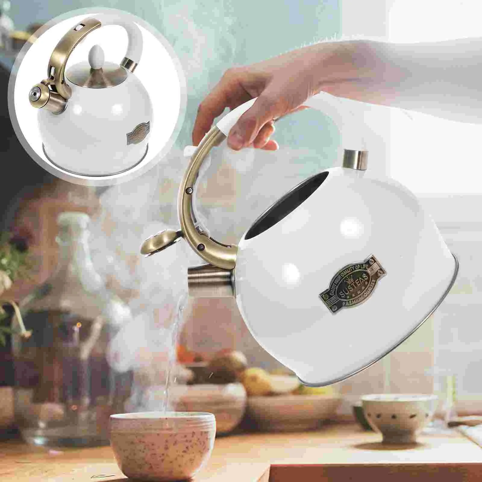 

1pc Boil Water Kettle Whistling Teakettle Practical Kettle Delicate Kettle (White)
