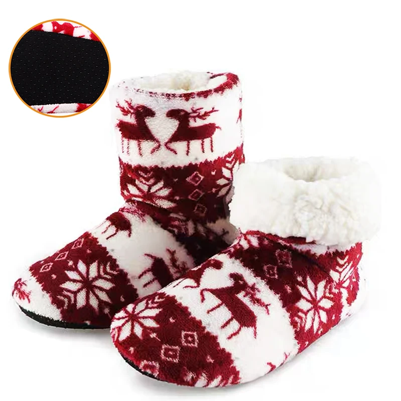 

Зимние носки на подошве, теплые ботинки, стельки, домашние тапочки, Нескользящие рождественские тапочки, домашние носки, плюшевая обувь для ...