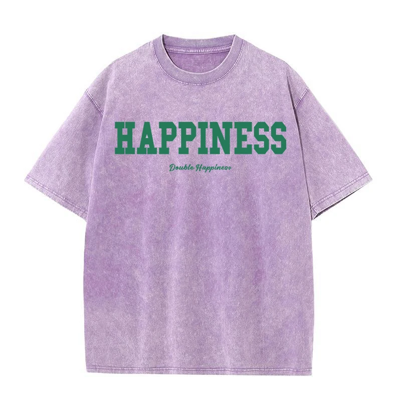 

Happiness Double Happiness Graphics Male Tshirt Washed Loose T Shirts Summer Cotton T Shirt Hip Hop Sweat Street Men T-Shirts