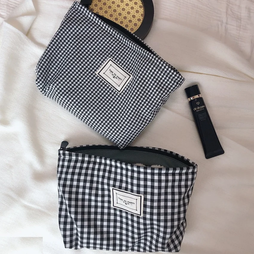 

Korean Cotton Plaid Men's Travel Toiletry Wash Bag Large Bag insert Organizers Women Make Up Pouch Case for Brushes Bathing Bags