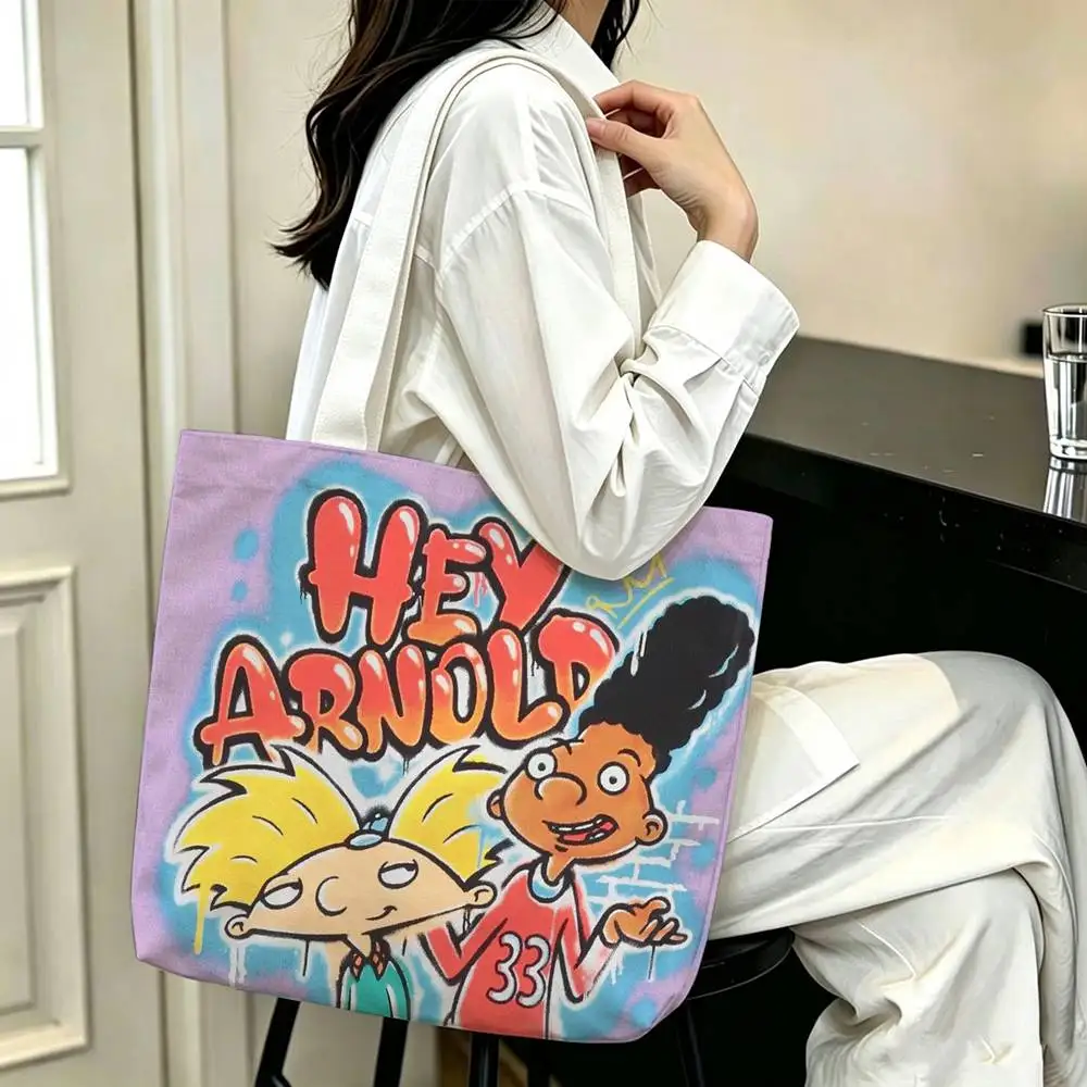 Фото Сумка-шоппер из холщовой ткани с принтом Hey Arnold, сумка через плечо, сумка для поездок на работу, сумка для покупок для мам №5