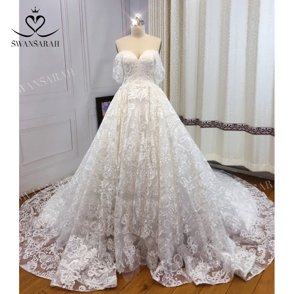 

Sweetheart Lace Wedding Dress 2023 Appliques A-Line Court Train Princess Vestido De Novia SwanSarah OB104 Plus Size Bride Gown