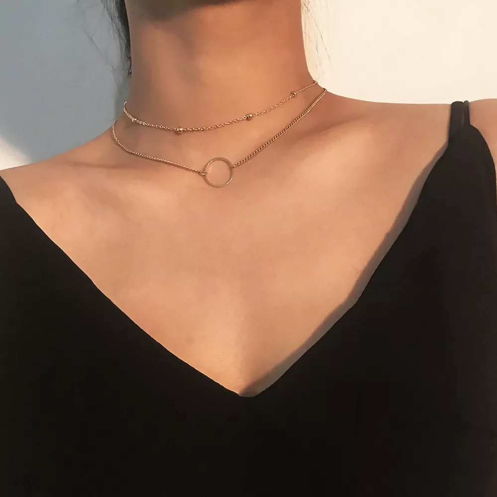 

New Arrival 2022 Fashion Modern Choker Necklace Two Layers Round Necklaces Gold Color Necklace Choker Jewelry For Women