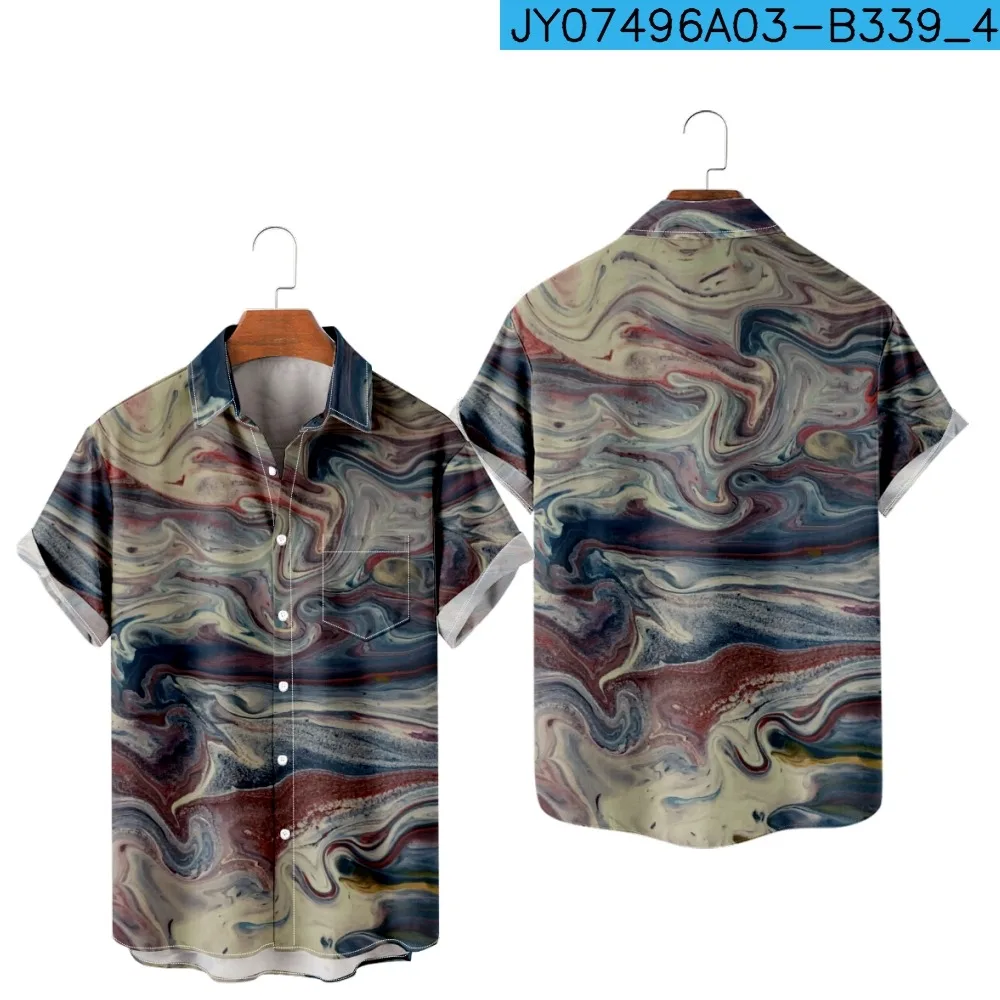 

Стильная рубашка с коротким рукавом и абстрактным акварельным принтом масляной живописи, Повседневная Милая одежда унисекс