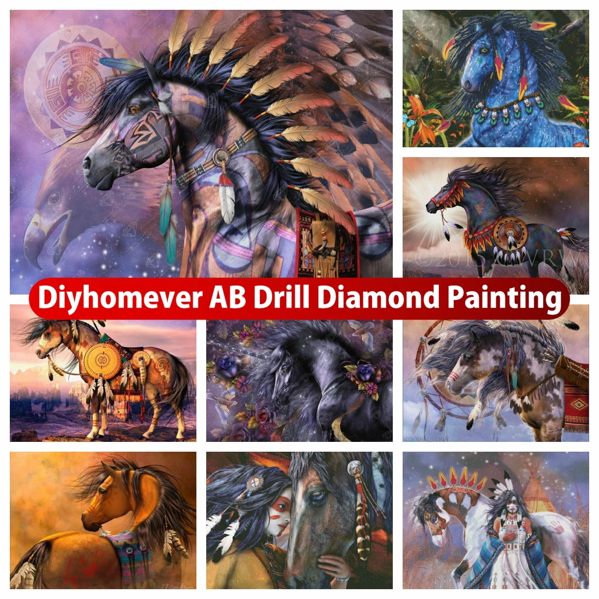 

Indian Horse Shaman 5D DIY AB Diamond Painting Embroidery Fantasy Animal Cross Stitch Mosaic Picture Handicraft Home Decor Gift